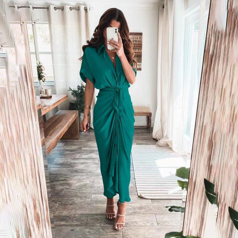 Trendoire-Jurken-Elegante gedrapeerde jurk met V-halslijn