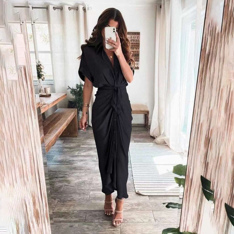 Trendoire-Jurken-Elegante gedrapeerde jurk met V-halslijn