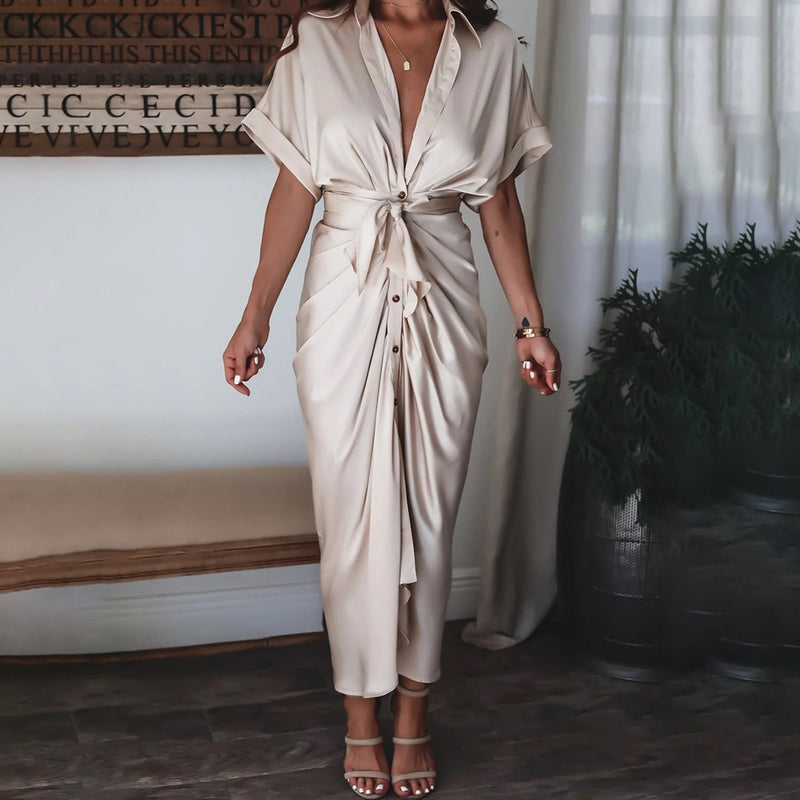 Trendoire-Jurken-Elegante gedrapeerde jurk met V-halslijn