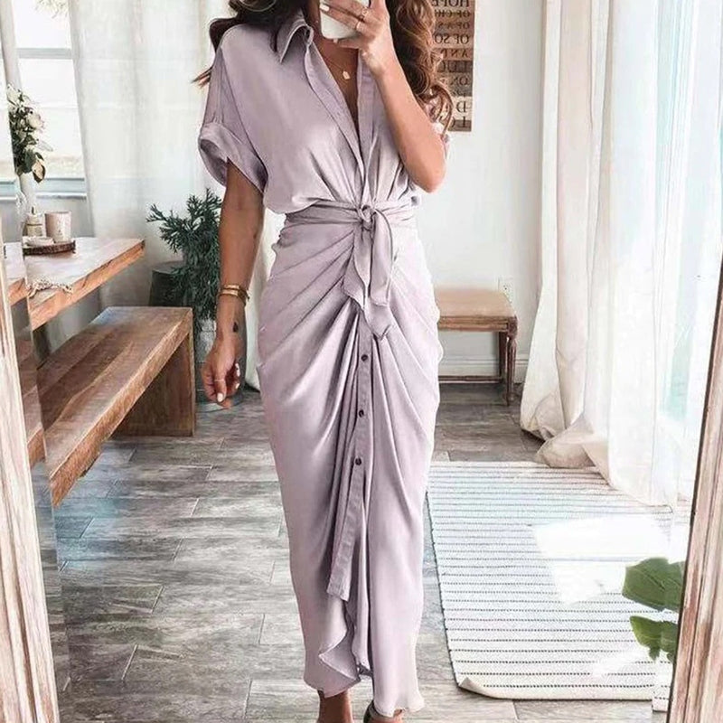 Trendoire-Jurken-Elegante gedrapeerde jurk met V-halslijn