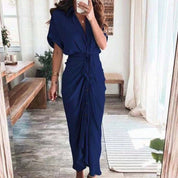 Trendoire-Jurken-Elegante gedrapeerde jurk met V-halslijn