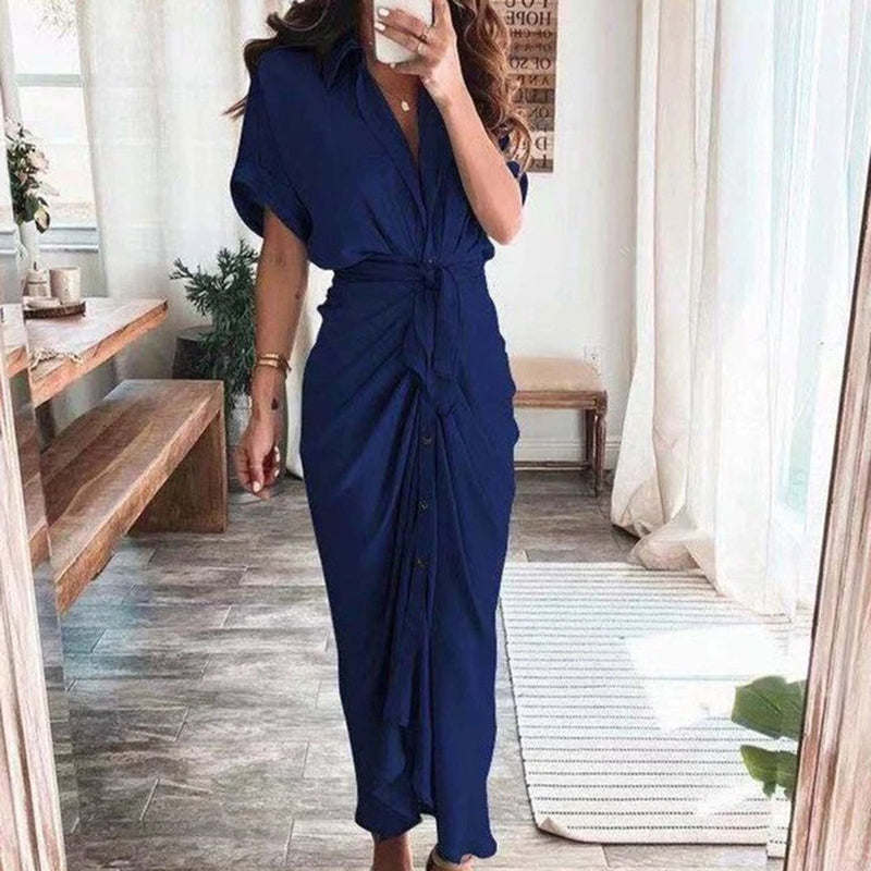 Trendoire-Jurken-Elegante gedrapeerde jurk met V-halslijn