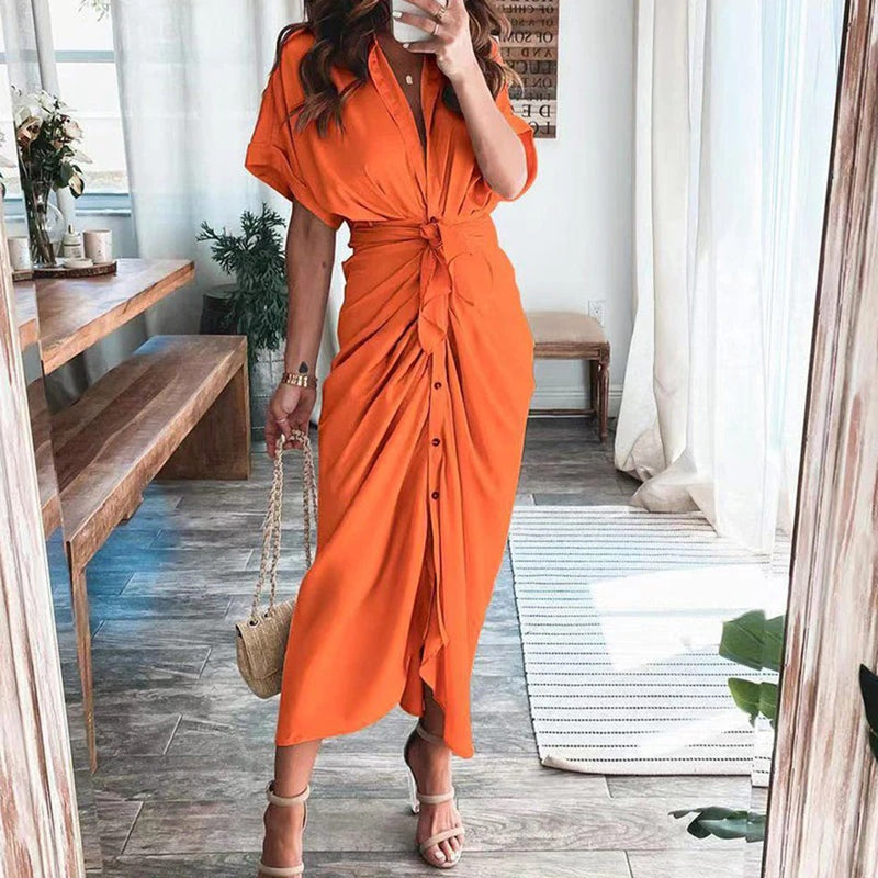 Trendoire-Jurken-Elegante gedrapeerde jurk met V-halslijn