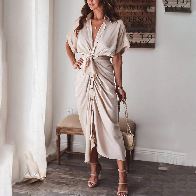 Trendoire-Jurken-Elegante gedrapeerde jurk met V-halslijn