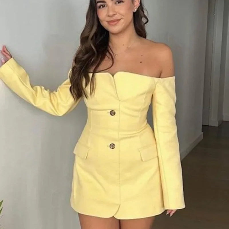Trendoire-Jurken-Chique off-shoulder blazer jurk