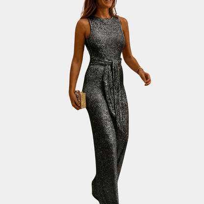 Trendoire-Outfit sets-Juliette - mouwloze glitter jumpsuit met tailleband