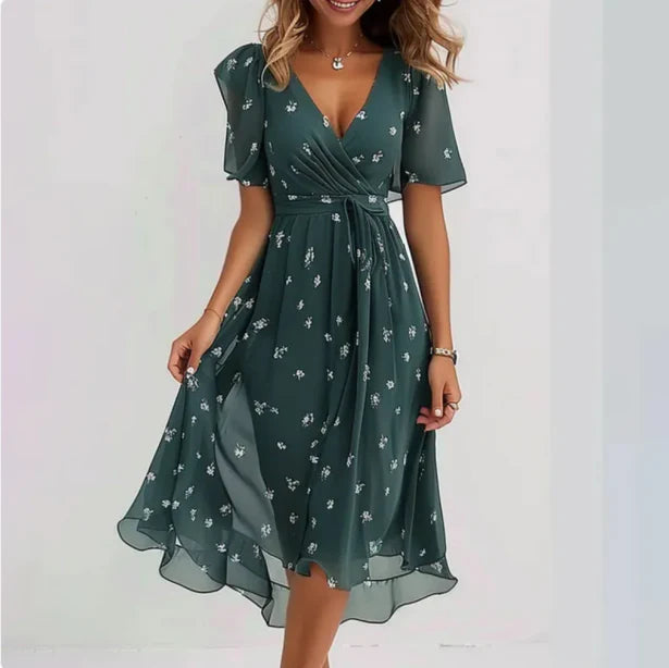 V Hals Jurk Met Elegant Silhouet-1