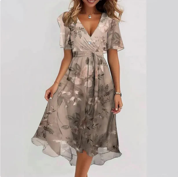 V Hals Jurk Met Elegant Silhouet-4