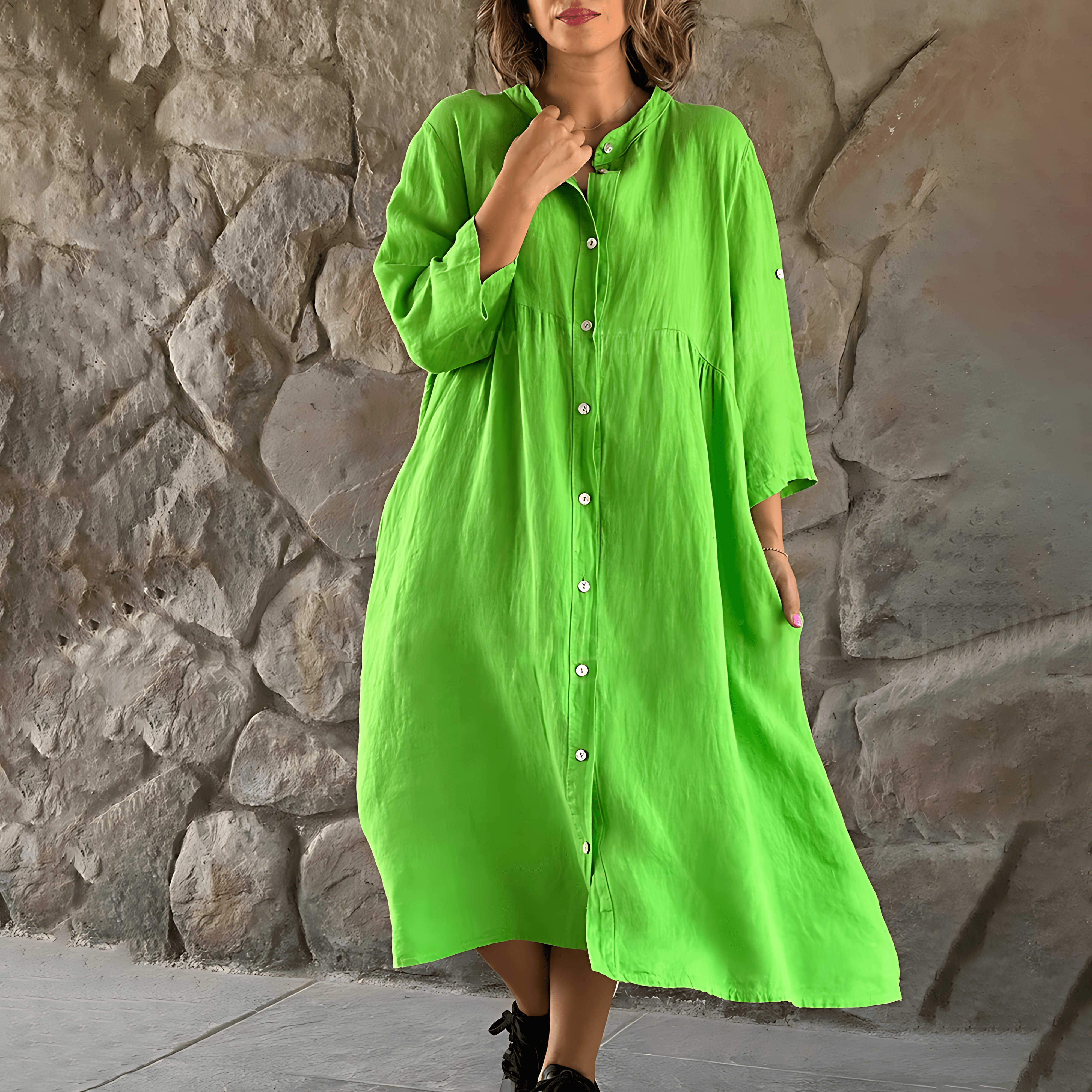 Zomerjurk Met Knoopstrook En Vloeiend Silhouet-4
