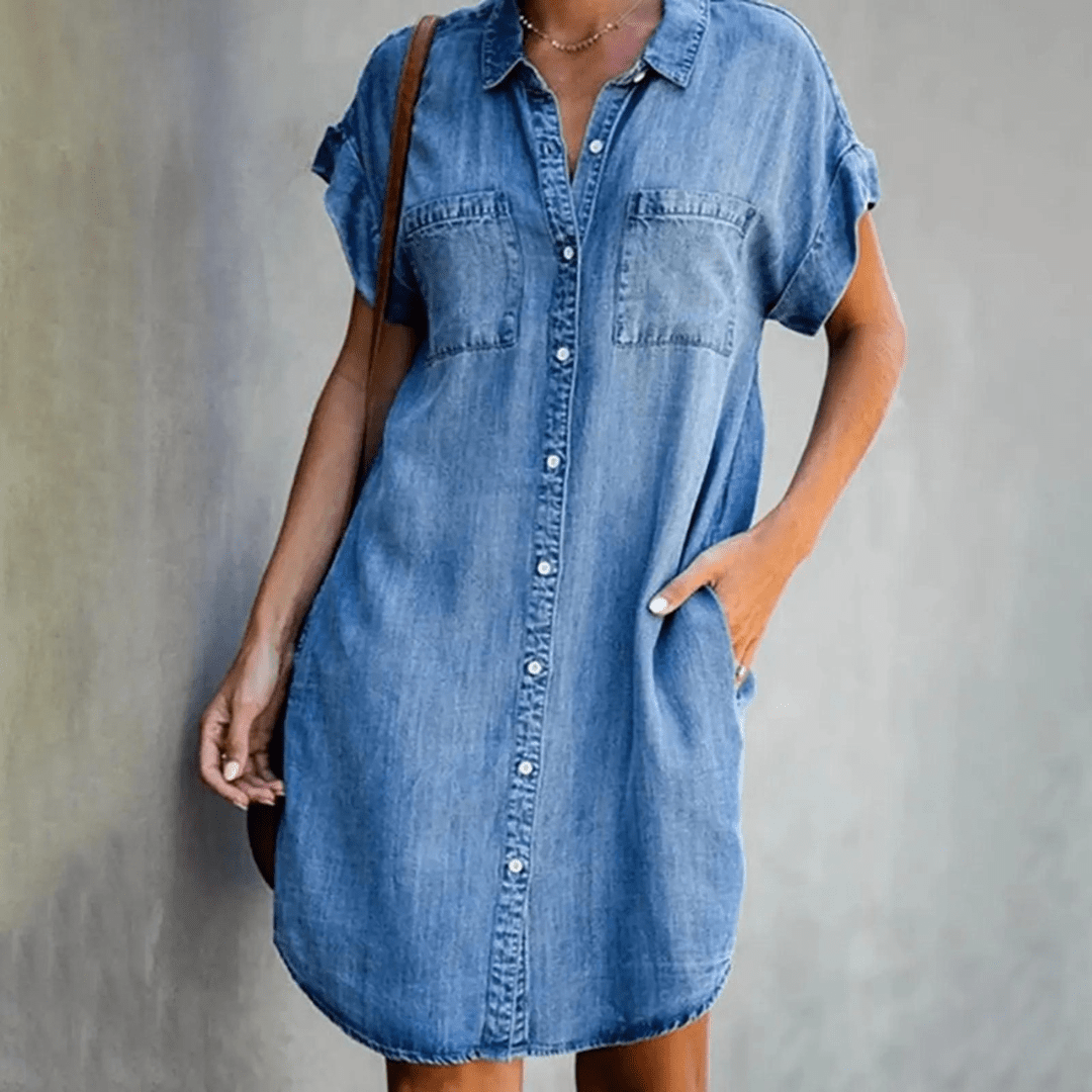 Denim Shirtjurk Met Knoopsluiting-1