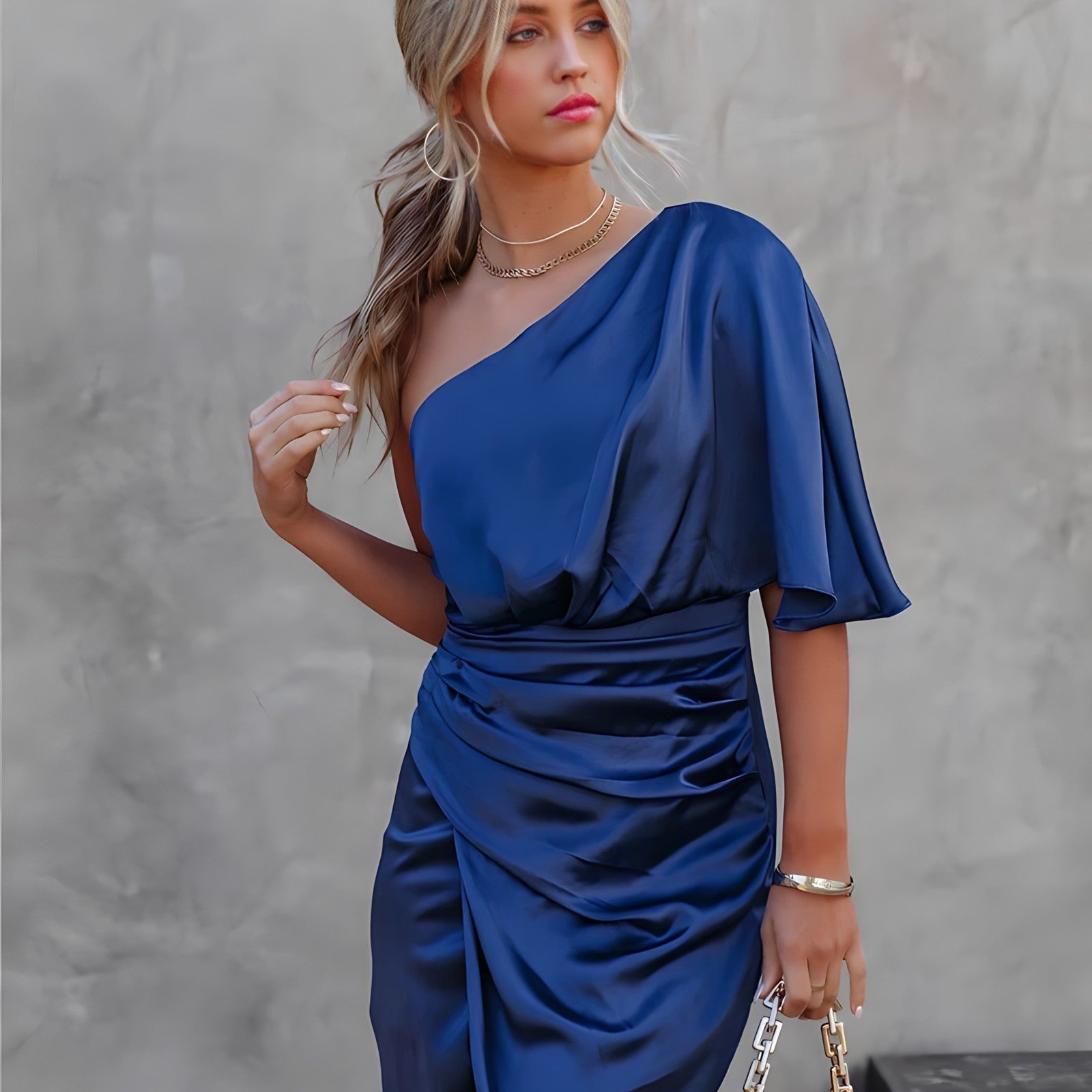 Elegante Feestjurk Met Eén Schouder-1