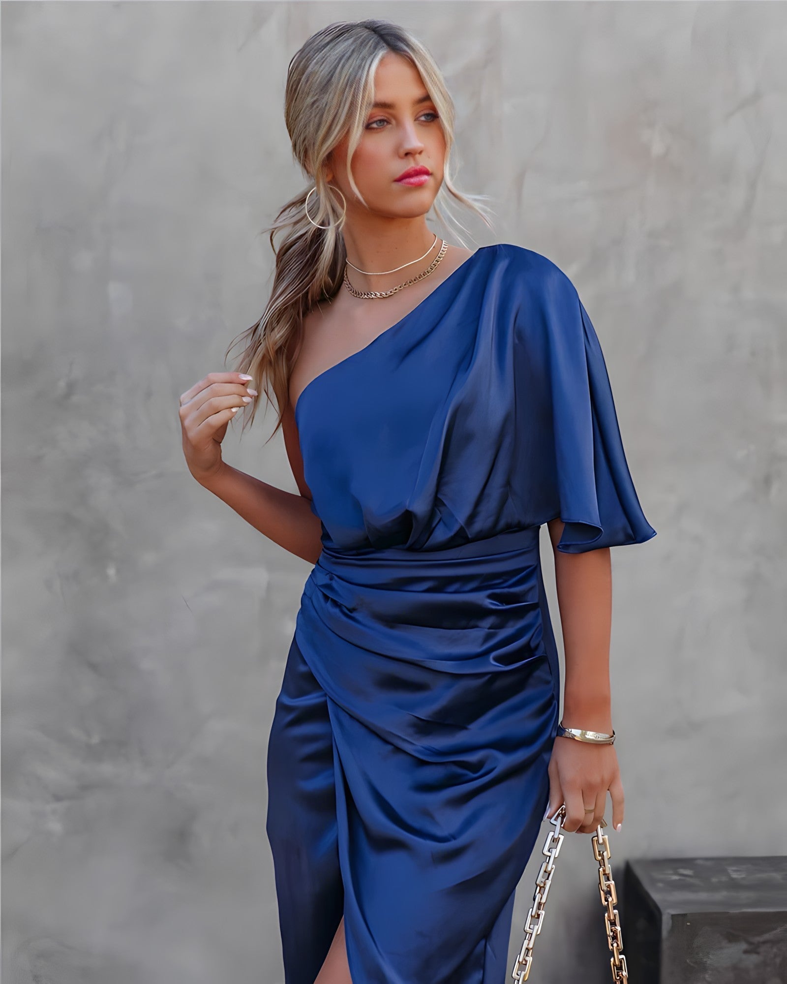 Elegante Feestjurk Met Eén Schouder-1
