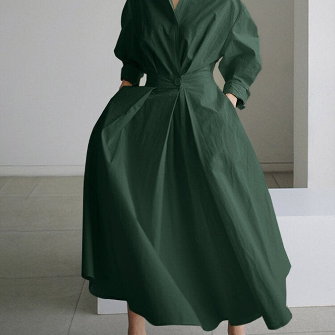 Elegante Lange Dames Jurk met Vloeiend Silhouet-2