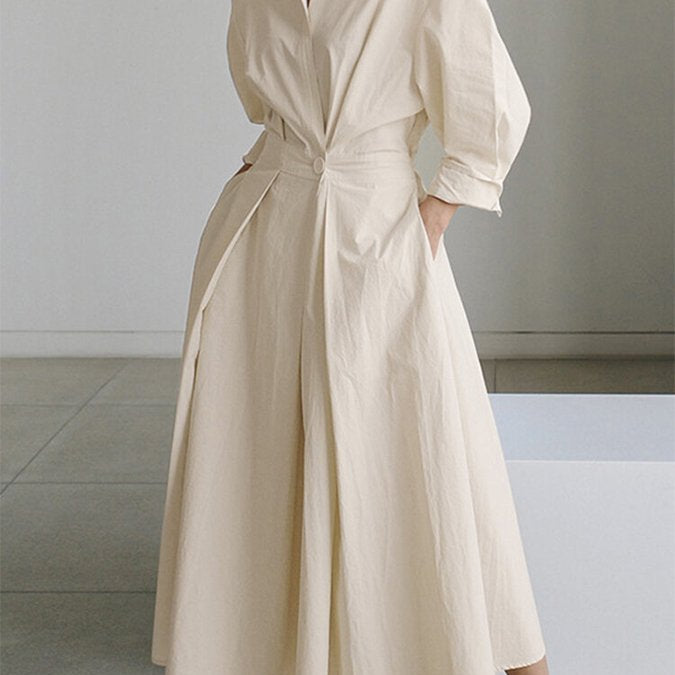 Elegante Lange Dames Jurk met Vloeiend Silhouet-1