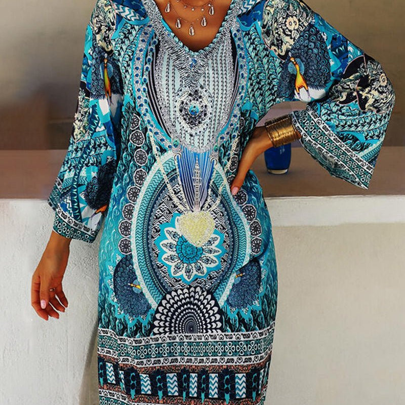 Vloeiende Boho Jurk met Levendige Print-2