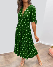 Gestippelde Midi Jurk Met Elegante Snit-3