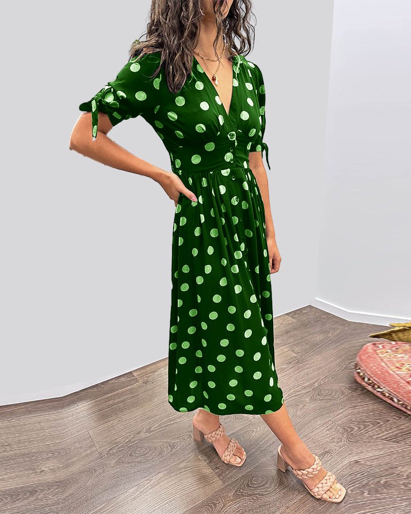Gestippelde Midi Jurk Met Elegante Snit-5