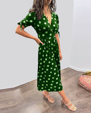 Gestippelde Midi Jurk Met Elegante Snit-5