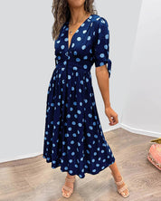 Gestippelde Midi Jurk Met Elegante Snit-4