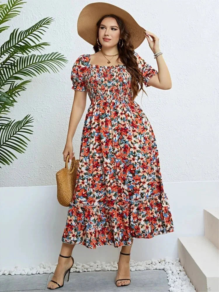 Bloemen Midi Jurk met Vloeiend Silhouet-5