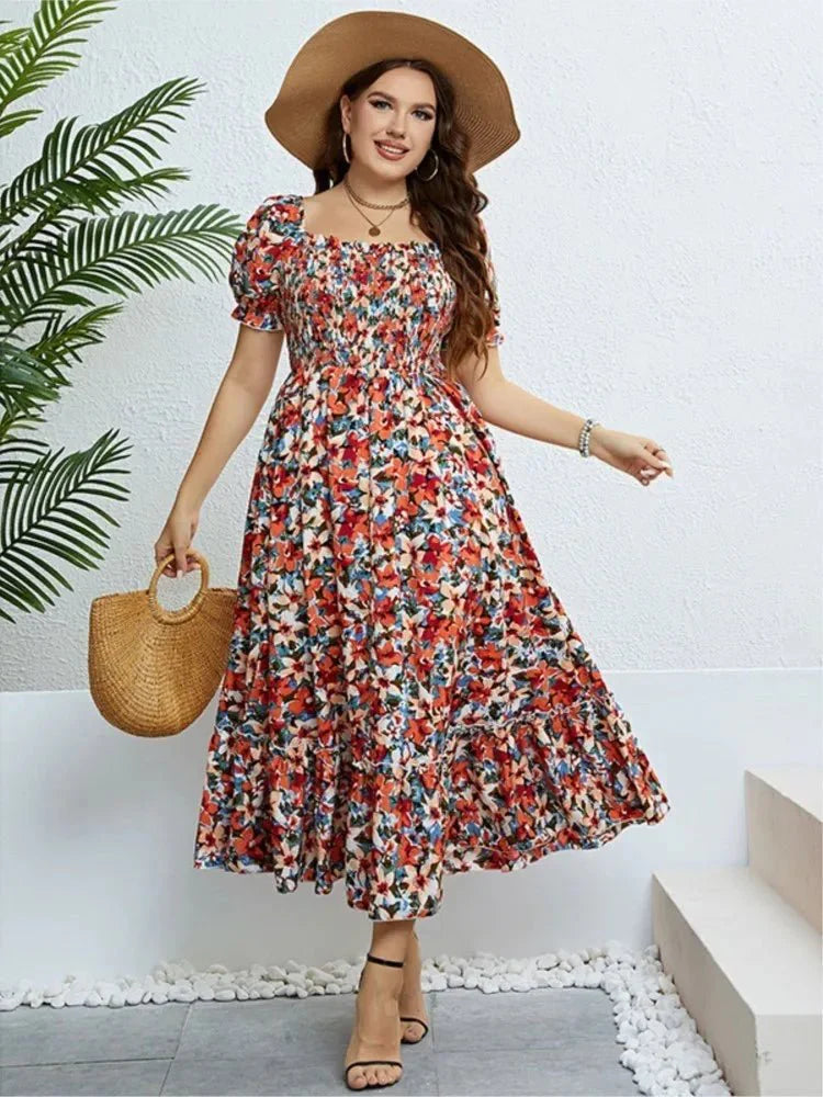 Bloemen Midi Jurk met Vloeiend Silhouet-2