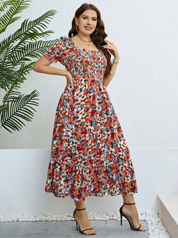 Bloemen Midi Jurk met Vloeiend Silhouet-3