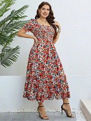 Bloemen Midi Jurk met Vloeiend Silhouet-3