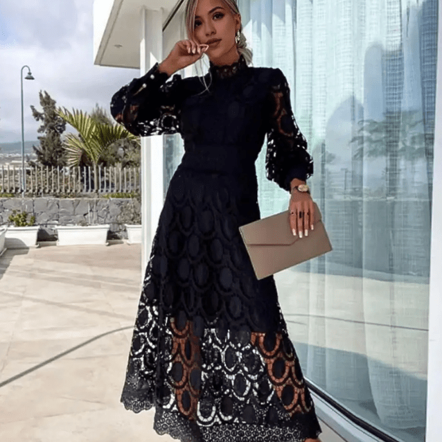 Elegante Zwarte Midi Jurk voor Bruiloft-2