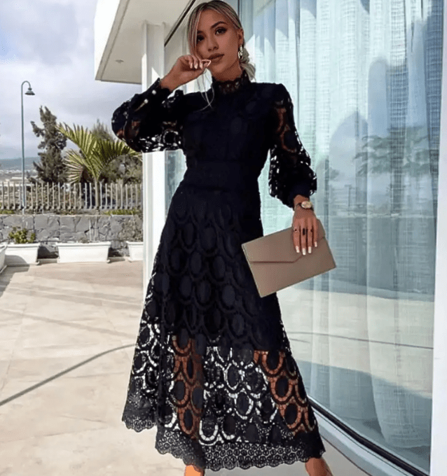 Elegante Zwarte Midi Jurk voor Bruiloft-2