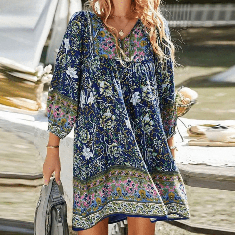 Boho Jurk Met Artistieke Print-1