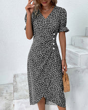 Elegante Dames Jurk Met Bloemmotief-3