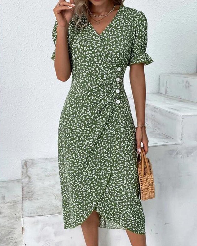 Elegante Dames Jurk Met Bloemmotief-1