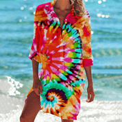 Geprinte T Shirt Jurk met Knoopsluiting-1
