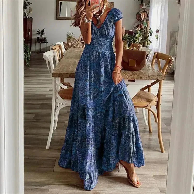 Vloeiende Maxi Jurk Zwart Boho-1
