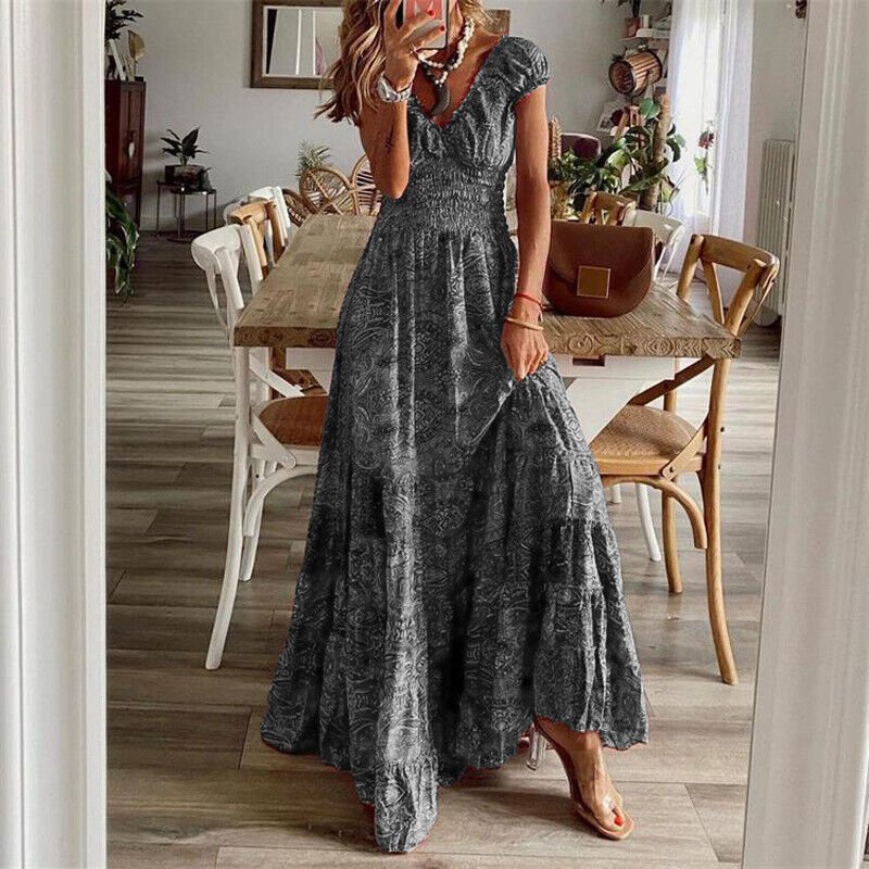 Vloeiende Maxi Jurk Zwart Boho-6