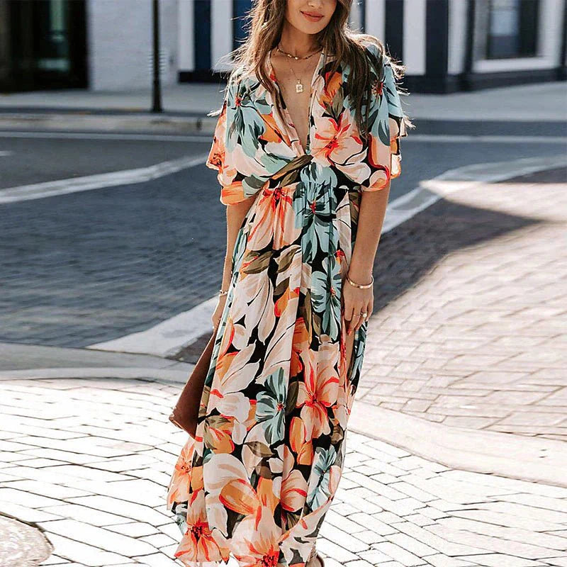 Bloemen Maxi Jurk met Vloeiende Snit-2