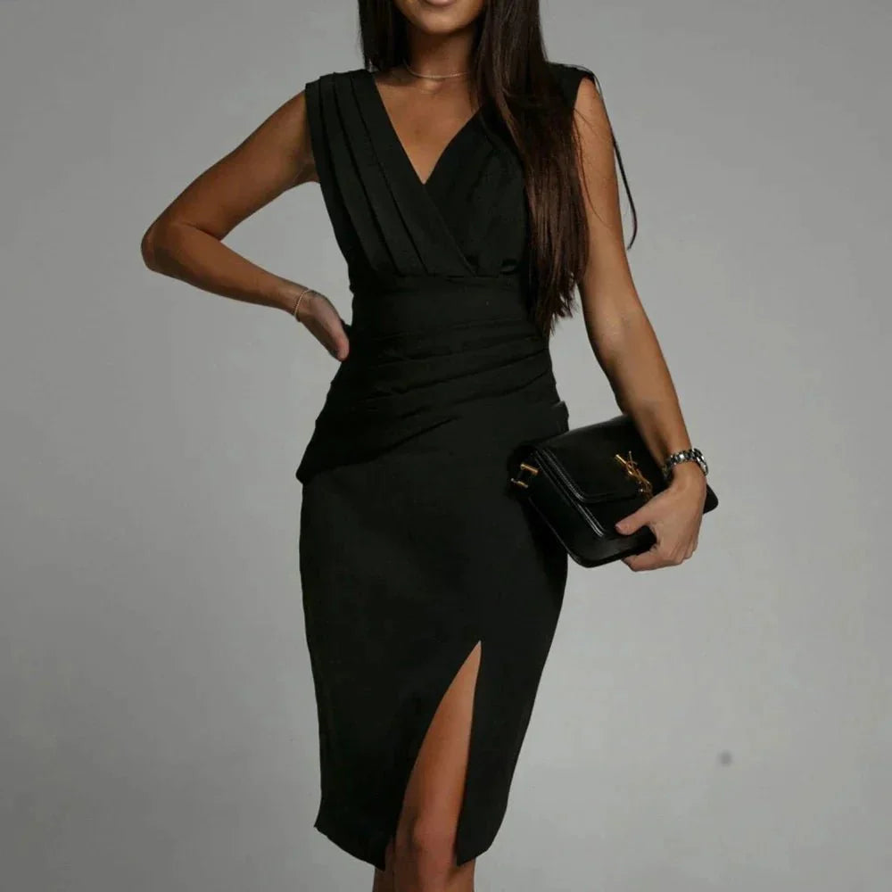 Elegante Vouwjurk met Laterale Spleet-1