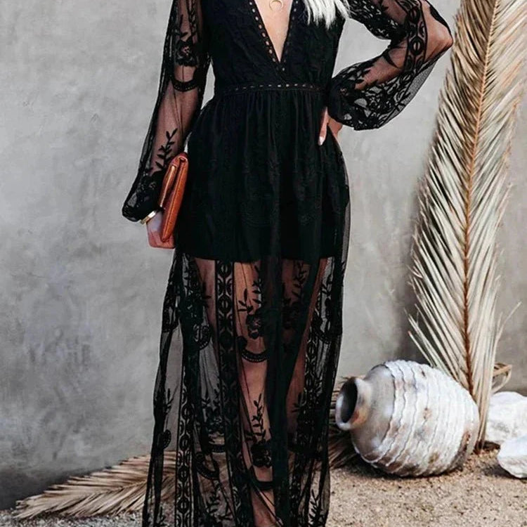 Boho Maxikleed met Kantdetails-1