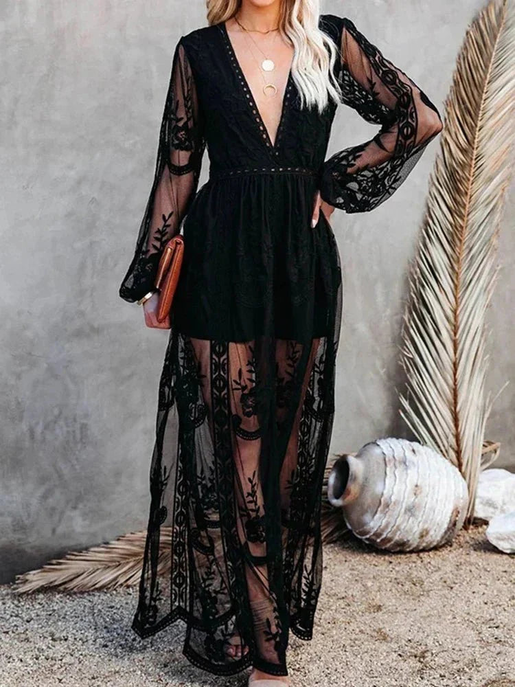 Boho Maxikleed met Kantdetails-6