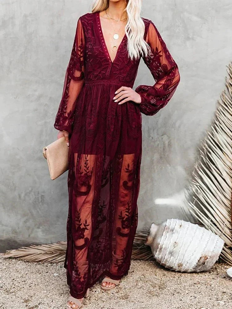 Boho Maxikleed met Kantdetails-3