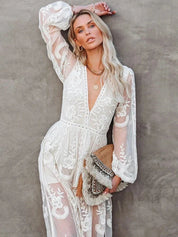 Boho Maxikleed met Kantdetails-4