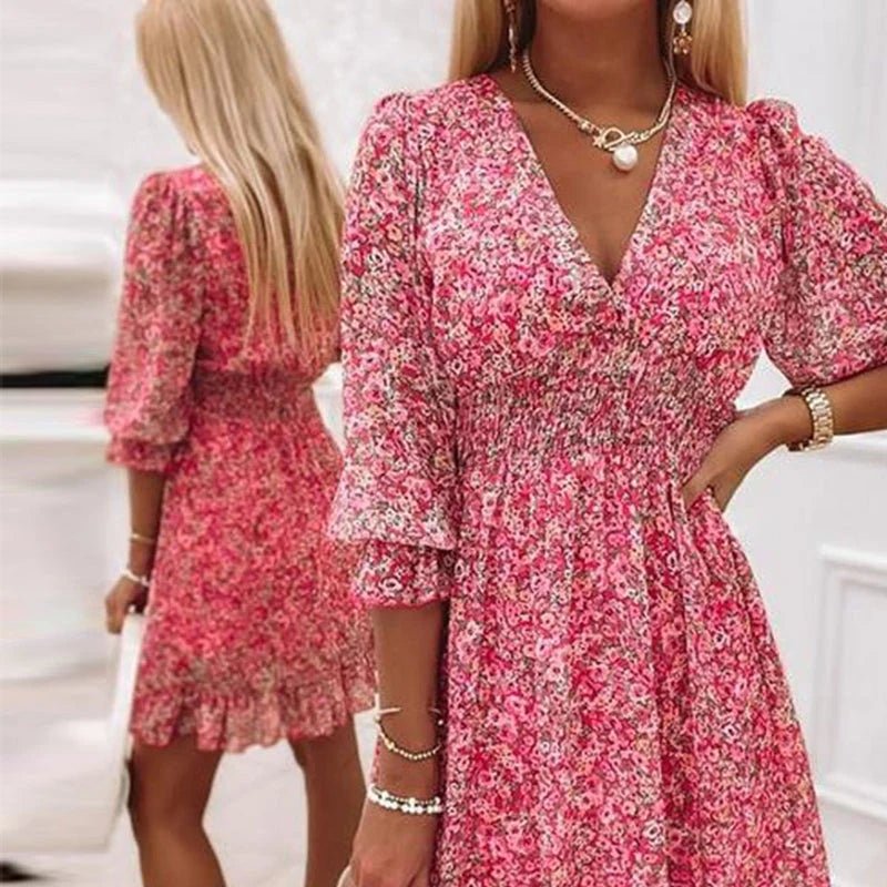Bloemen Mini Jurk met Flatterende Pasvorm-1